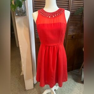 Anthropologie Maeve Lattice Neck Fit & Flare Dress - Red - Size 6